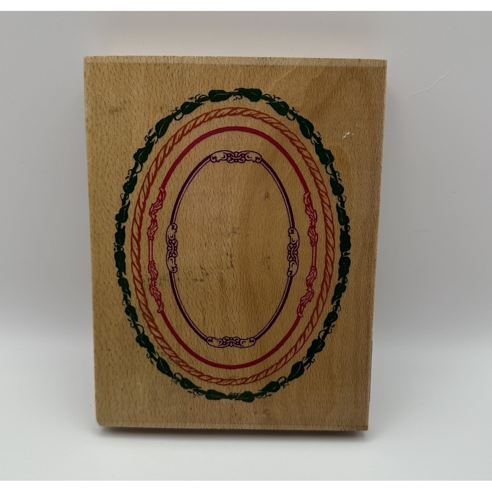 Whispers Sugarloaf XL Oval Frame Border Floral Rope Wood Mount Rubber Stamp New